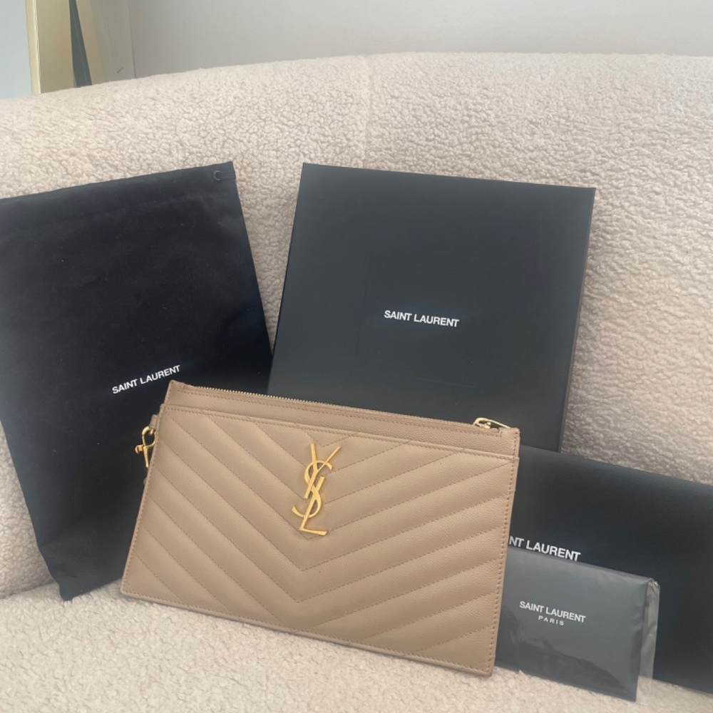 SAINT LAURENT Monogramme quilted textured-leather pouch - Dark Beige - Picture 7 of 7